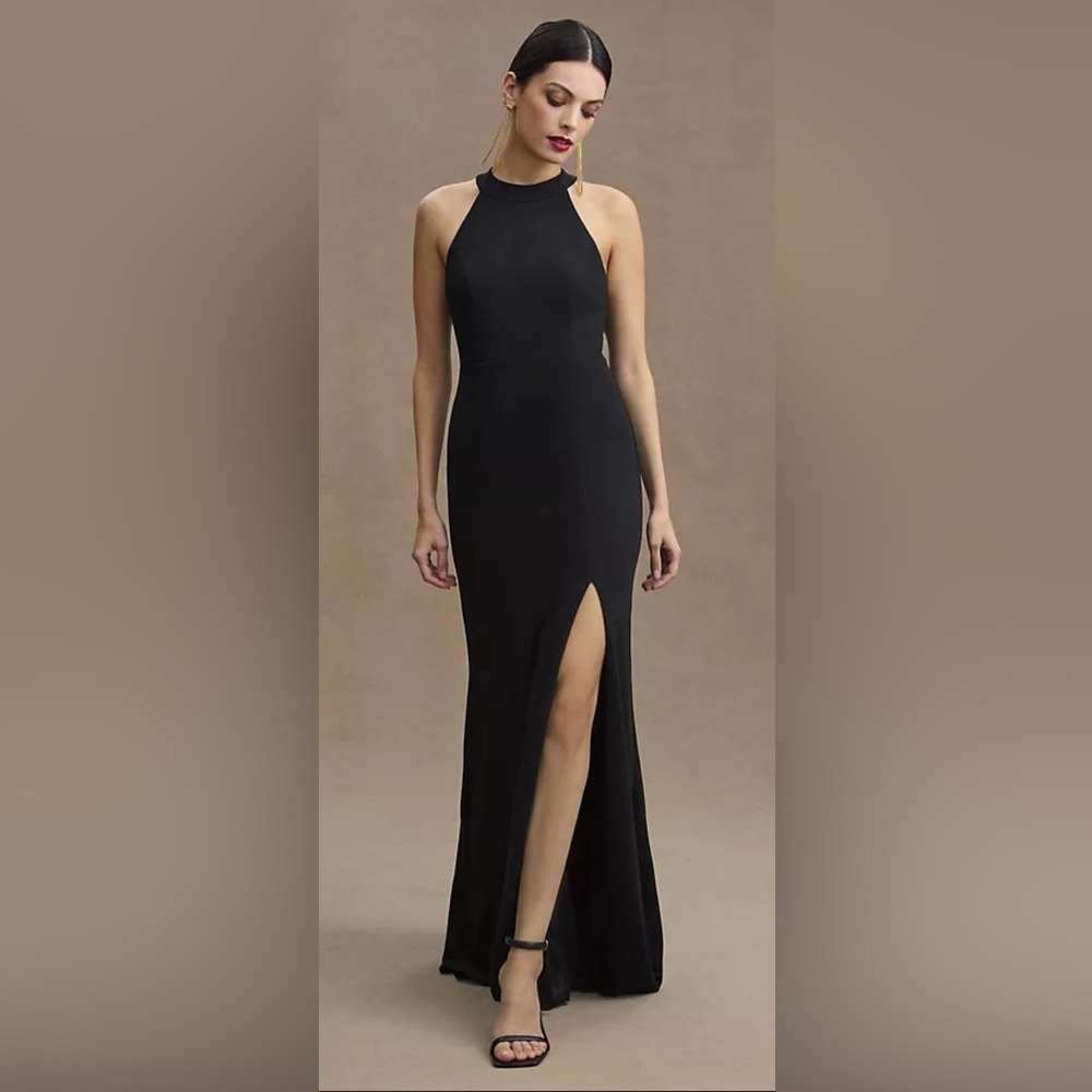 BHLDN Lennox Halter Open-Back Side-Slit Stretch Crepe Gown